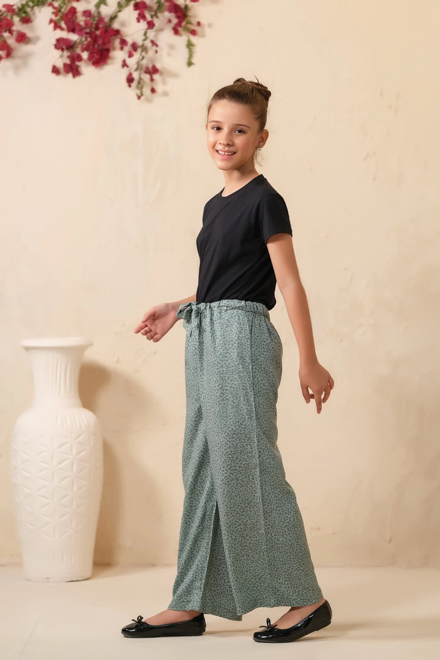 Frenchy Ditsy Floral Print Wide Leg Trouser - Soft Summer Crepe - bottoms, grand-sale, bottom, pants, kids-clearance - Sprinkles Pakistan