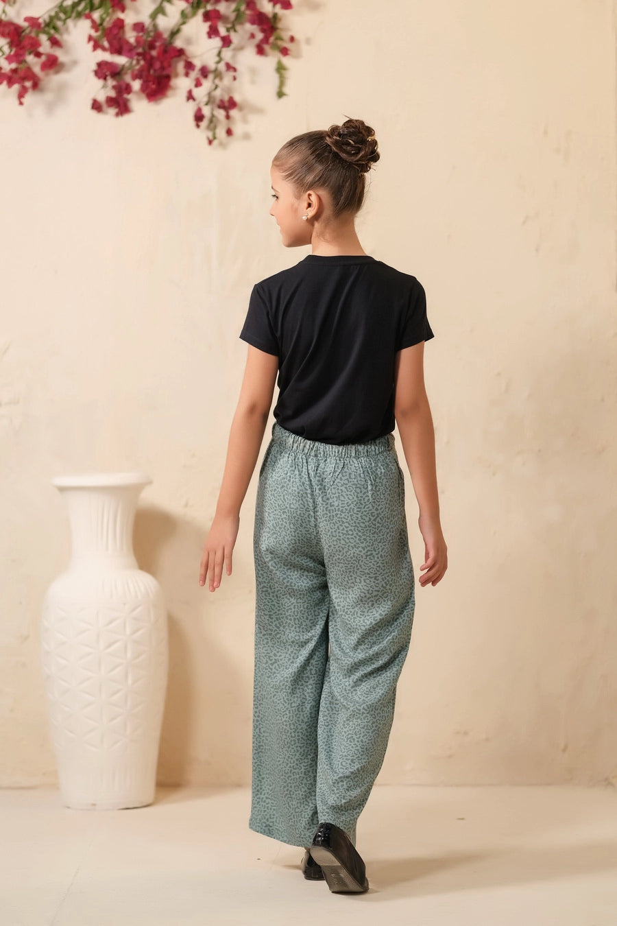 Frenchy Ditsy Floral Print Wide Leg Trouser - Soft Summer Crepe - bottoms, grand-sale, bottom, pants, kids-clearance - Sprinkles Pakistan
