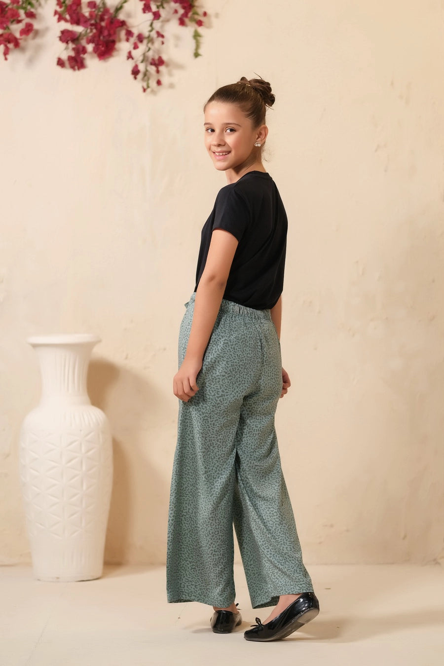 Frenchy Ditsy Floral Print Wide Leg Trouser - Soft Summer Crepe - bottoms, grand-sale, bottom, pants, kids-clearance - Sprinkles Pakistan