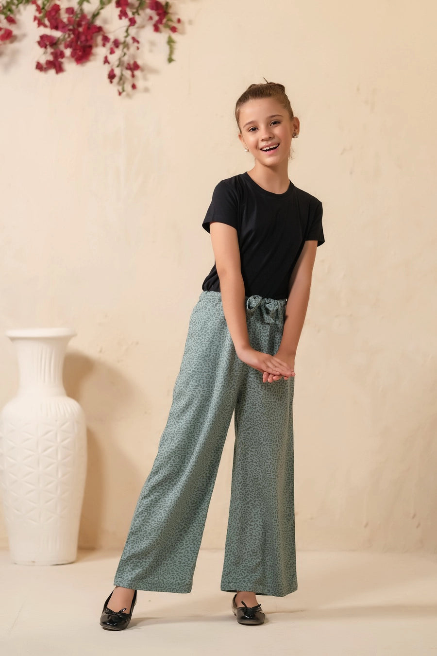Frenchy Ditsy Floral Print Wide Leg Trouser - Soft Summer Crepe - bottoms, grand-sale, bottom, pants, kids-clearance - Sprinkles Pakistan