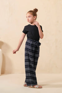 Black Stripe Knit Wide Leg Trouser - Soft Summer Crepe - bottoms, grand-sale, bottom, pants, kids-clearance - Sprinkles Pakistan