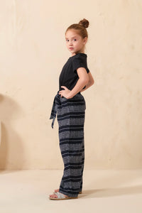 Black Stripe Knit Wide Leg Trouser - Soft Summer Crepe - bottoms, grand-sale, bottom, pants, kids-clearance - Sprinkles Pakistan