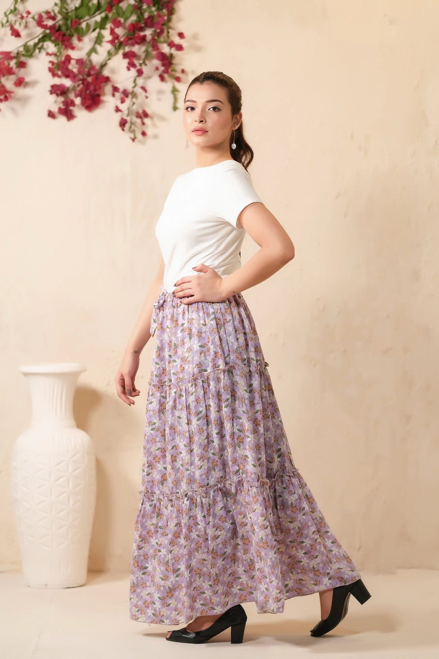 Lavender Bliss Allover Floral Print Skirt