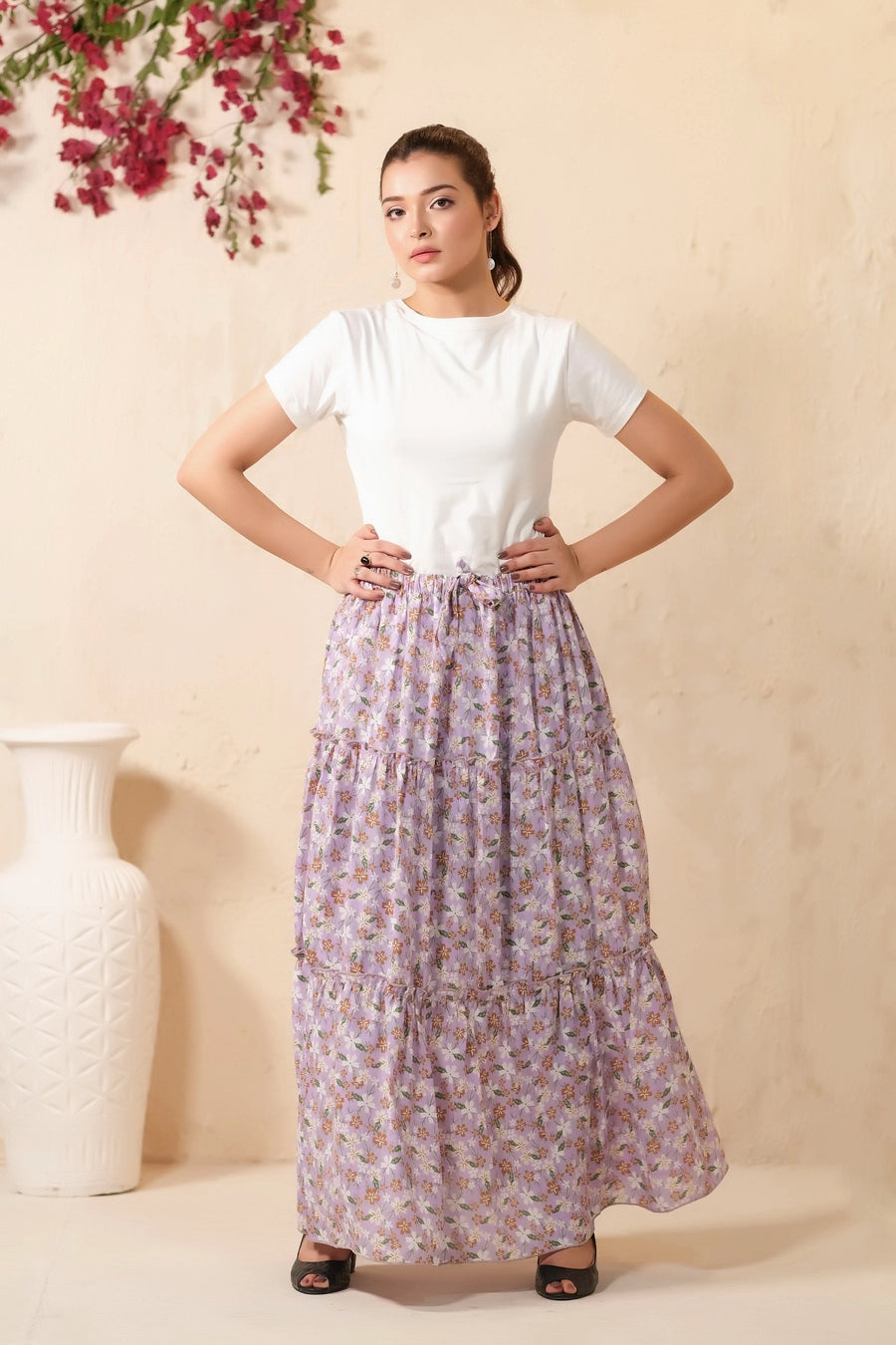 Lavender Bliss Allover Floral Print Skirt