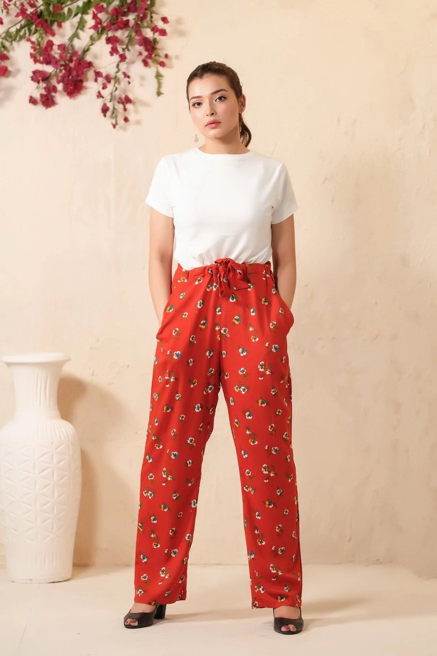 Mod Floral Print Wide Leg Trouser