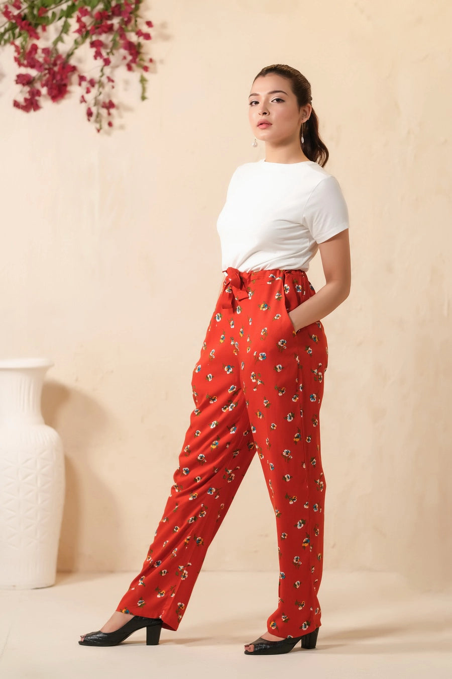 Mod Floral Print Wide Leg Trouser