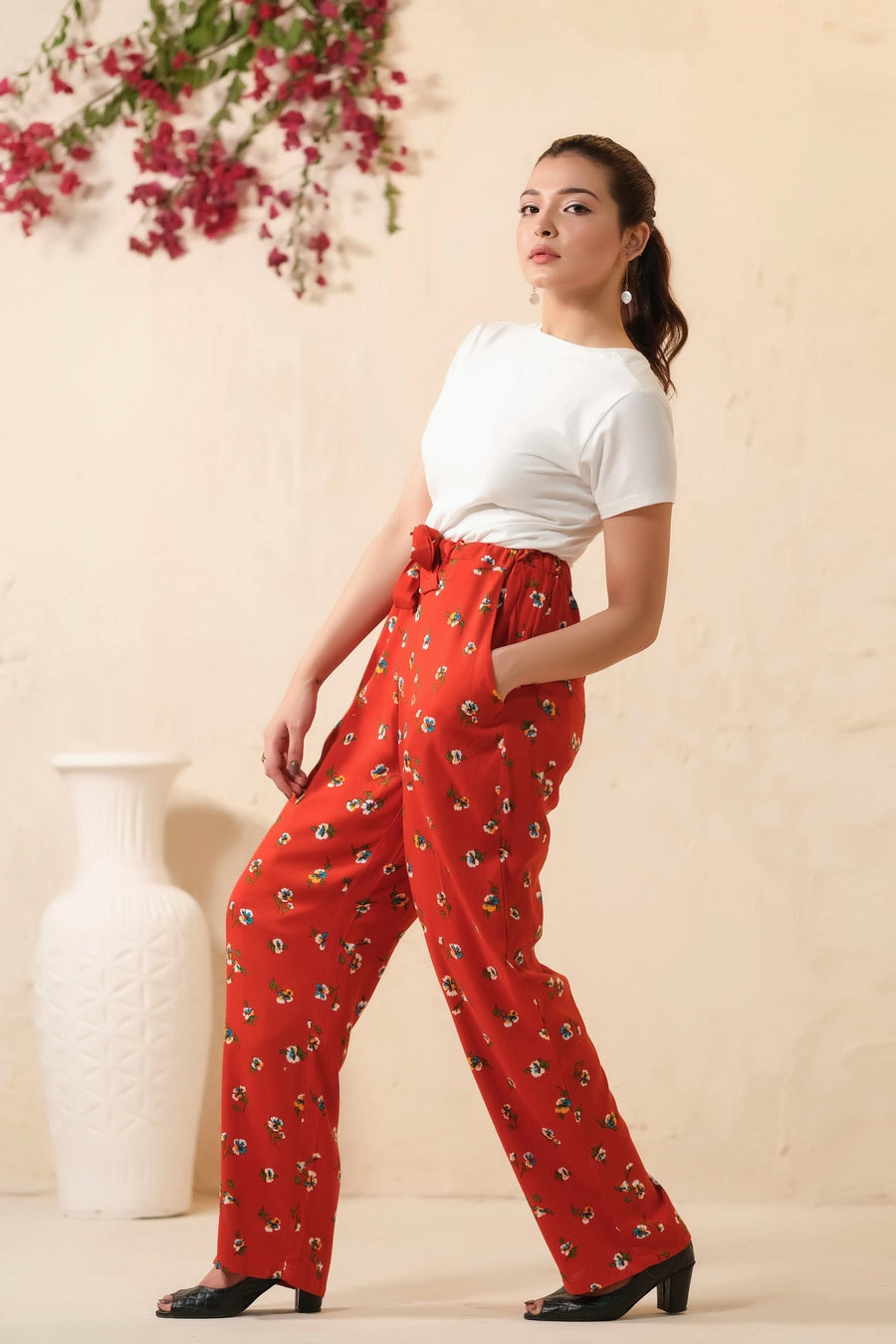 Mod Floral Print Wide Leg Trouser
