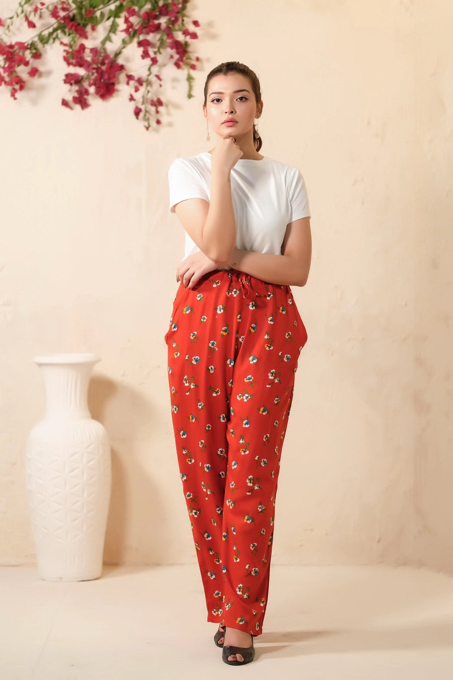 Mod Floral Print Wide Leg Trouser