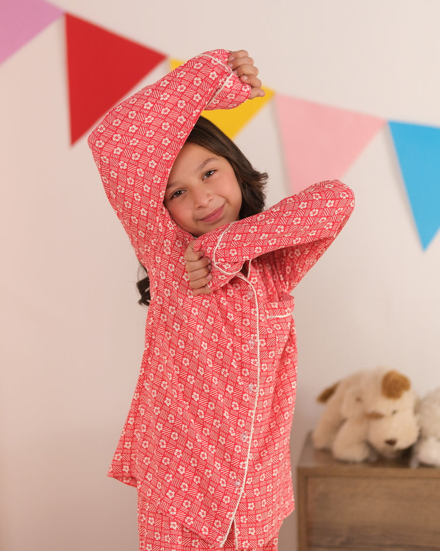 Crimson Cozy Mosaic - Night Suit - 2pcs