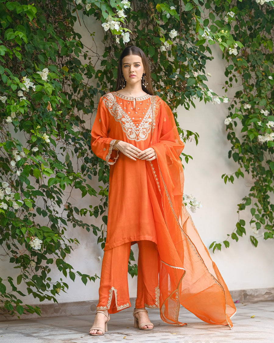 Saffron Elegance 3pcs- Embroidered