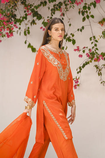 Saffron Elegance 3pcs- Embroidered