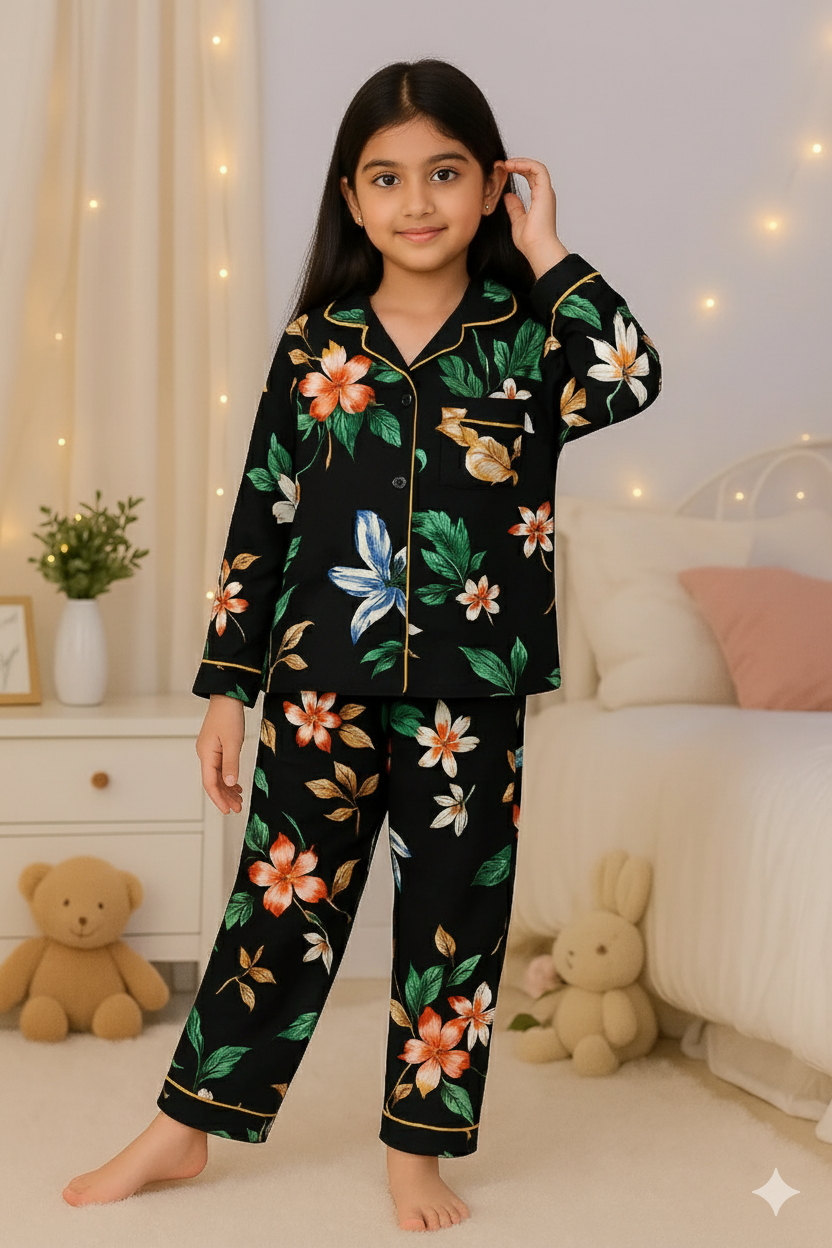 Moonlit Meadow - Night Suit - 2pcs - Linen - Sprinkles Pakistan