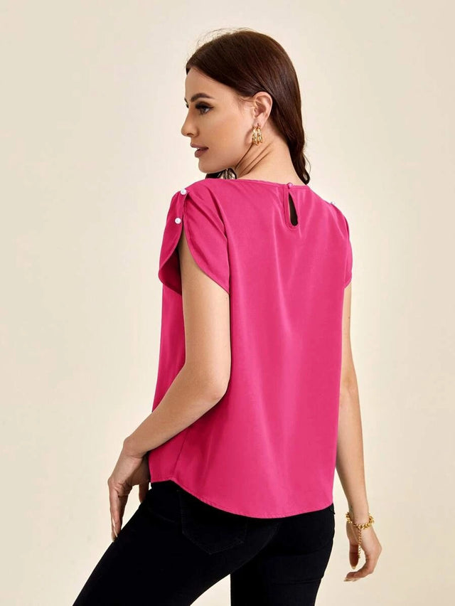 Pink Solid Pleated Detail Top