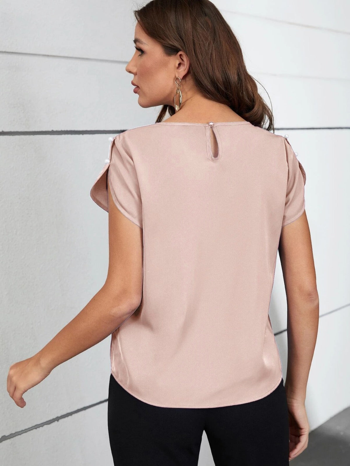 Peach Solid Pleated Detail Top - Woven Fabric - shirts, topsshirts - Sprinkles Pakistan
