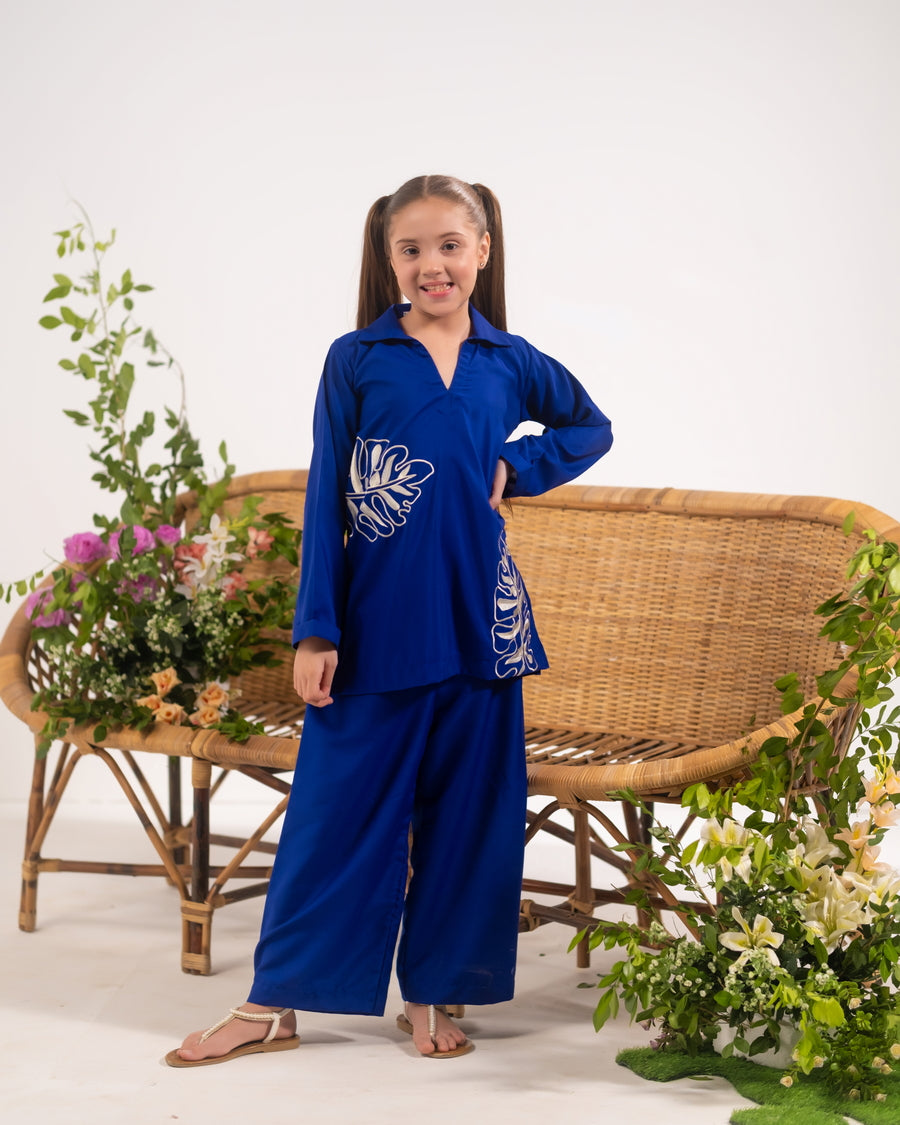 Indigo Bloom - Co-ords - Embroidered - Poly Cambric - 2pcs-ready-to-wear - Sprinkles Pakistan