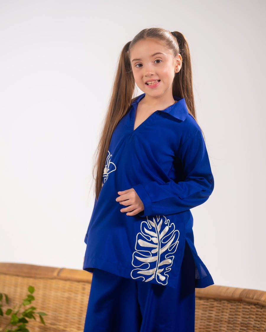Indigo Bloom - Co-ords - Embroidered - Poly Cambric - 2pcs-ready-to-wear - Sprinkles Pakistan