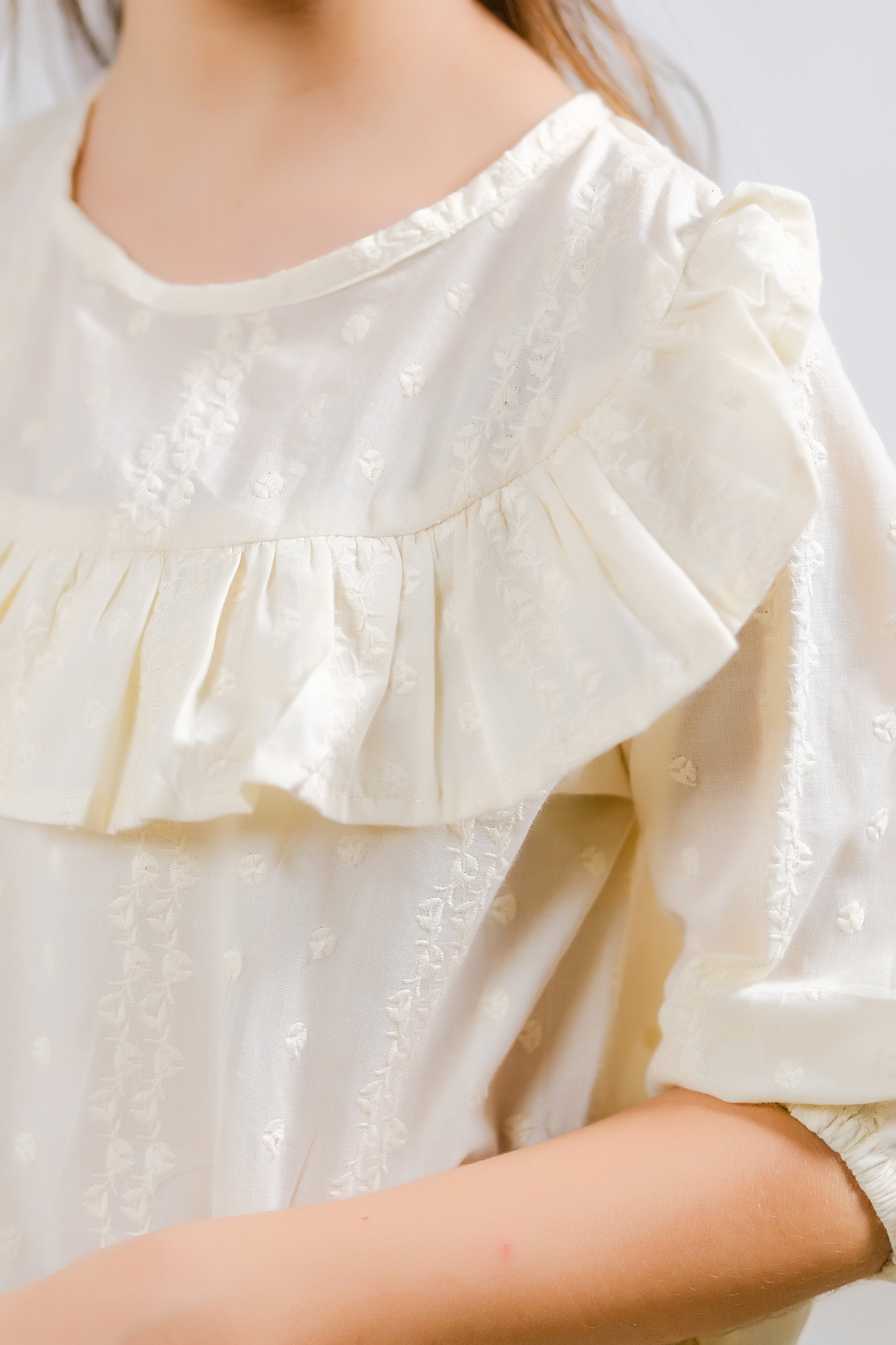 Ivory Ruffle Blouse - Cotton - shirts, topsshirts - Sprinkles Pakistan