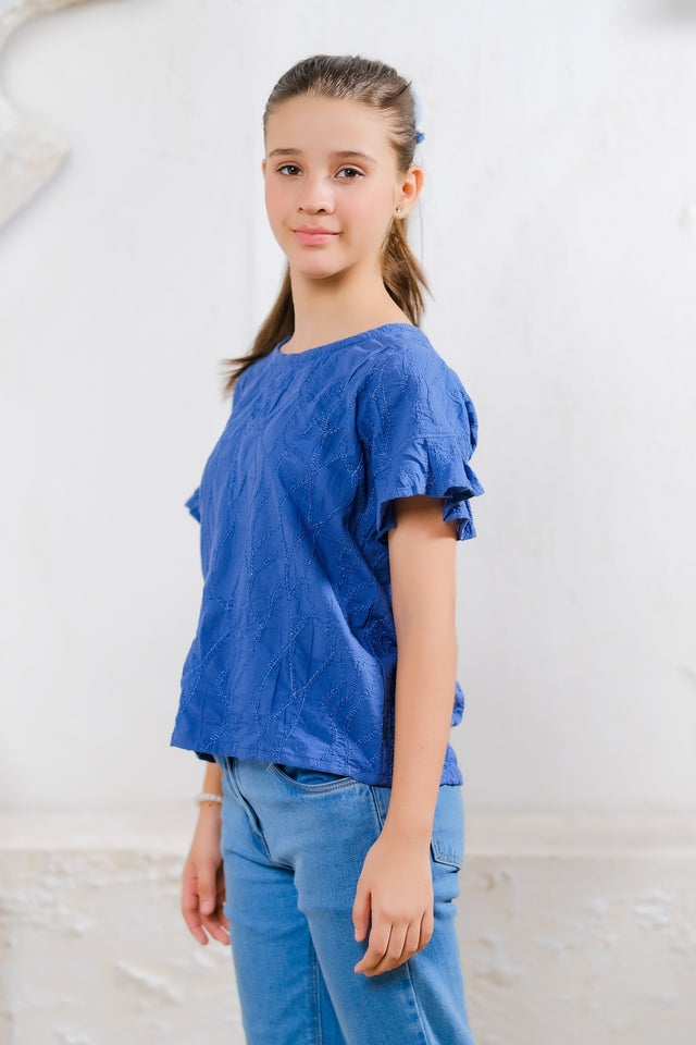 Navy Blue Diamond Textured Top