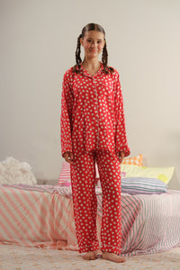 Red Eclipse - 2pcs - Nightsuit - Boski Linen - New Arrival, Night Suit - Sprinkles Pakistan