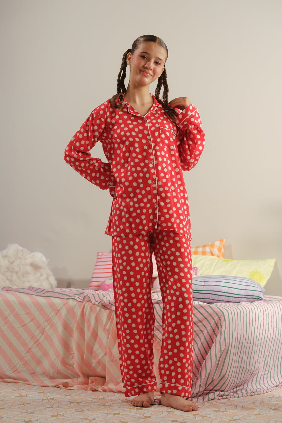 Red Eclipse - 2pcs - Nightsuit - Boski Linen - New Arrival, Night Suit - Sprinkles Pakistan