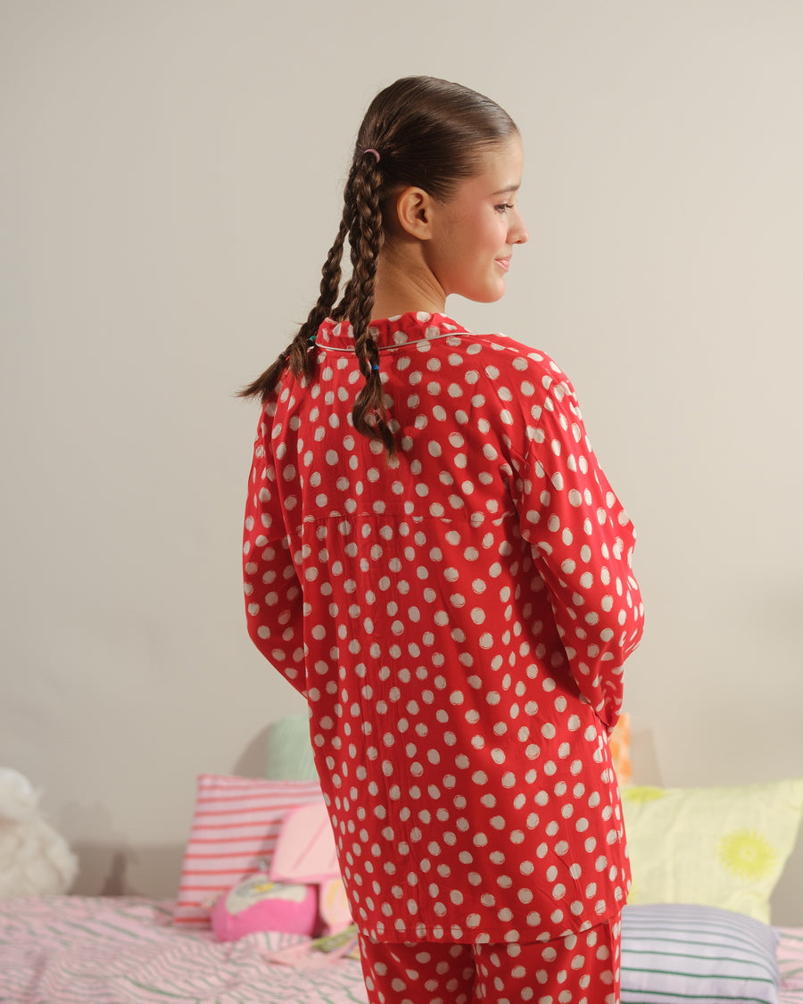 Red Eclipse - 2pcs - Nightsuit - Boski Linen - New Arrival, Night Suit - Sprinkles Pakistan