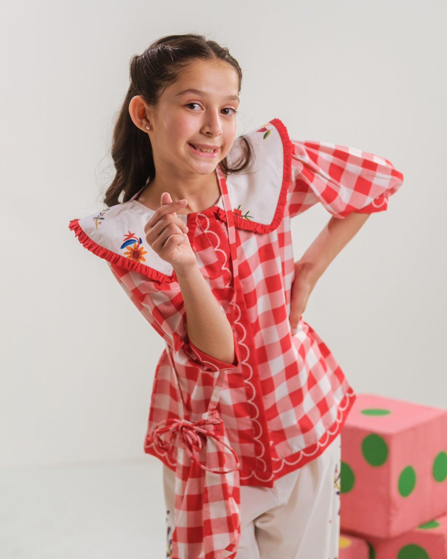 Vivd Gingham - 2pcs - Poly Cambric - 2pcs-ready-to-wear, Fusion - Sprinkles Pakistan