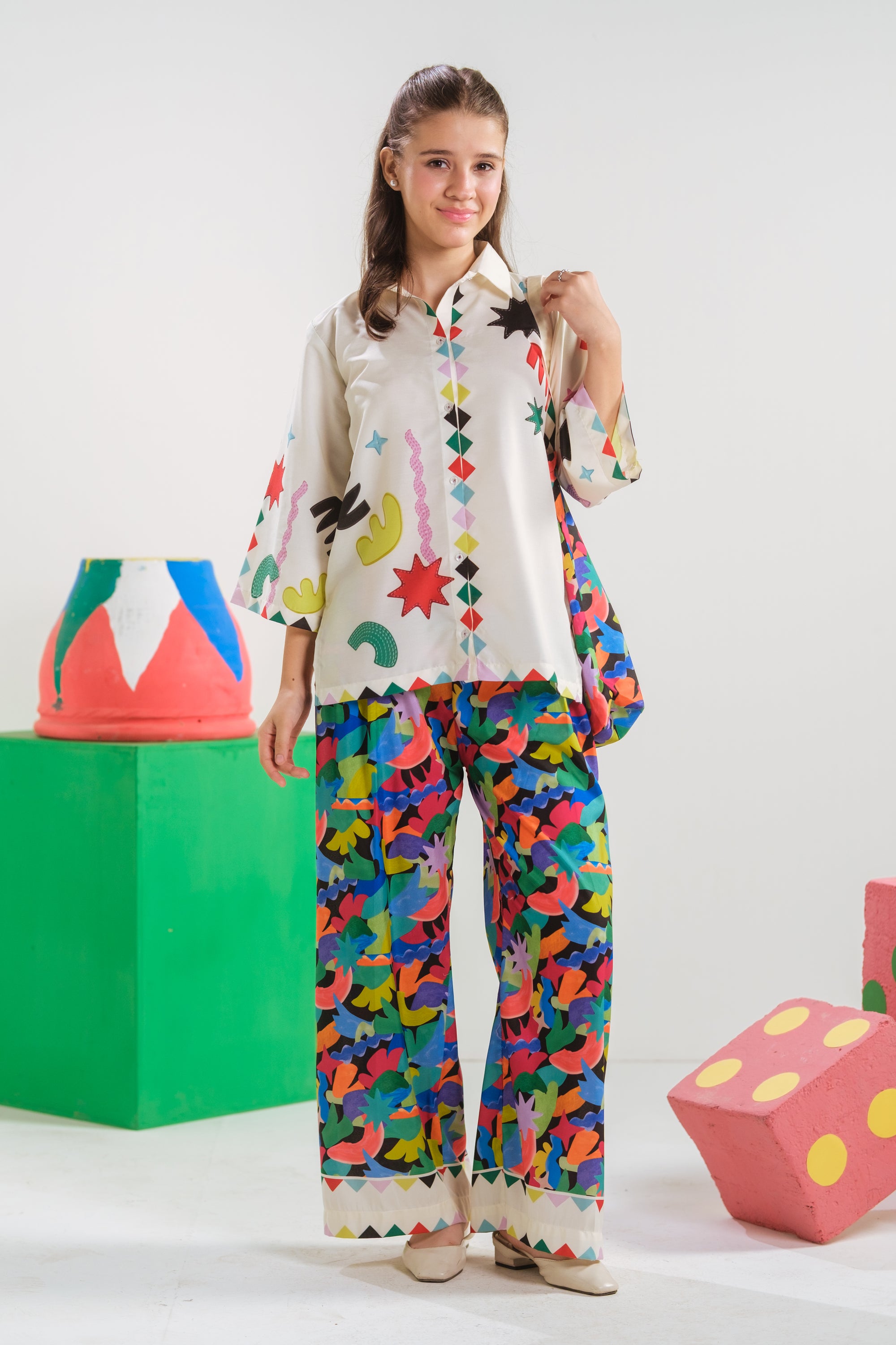 Celestial Doodle - 2pcs - Poly Cambric - 2pcs-ready-to-wear, Fusion - Sprinkles Pakistan