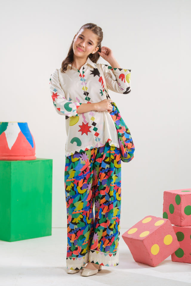 Celestial Doodle - 2pcs - Poly Cambric - 2pcs-ready-to-wear, Fusion - Sprinkles Pakistan
