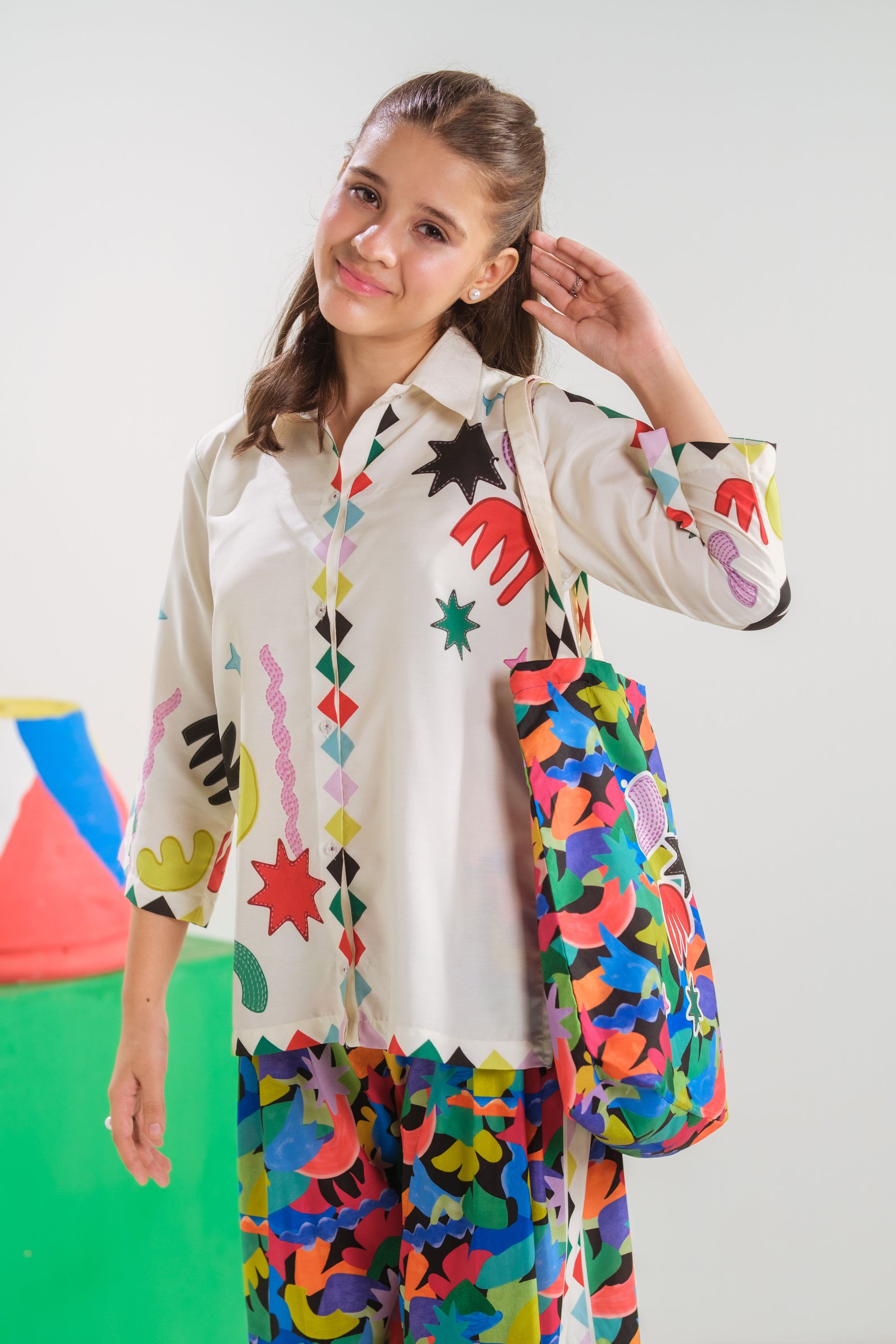 Celestial Doodle - 2pcs - Poly Cambric - 2pcs-ready-to-wear, Fusion - Sprinkles Pakistan