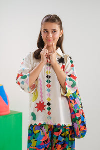 Celestial Doodle - 2pcs - Poly Cambric - 2pcs-ready-to-wear, Fusion - Sprinkles Pakistan