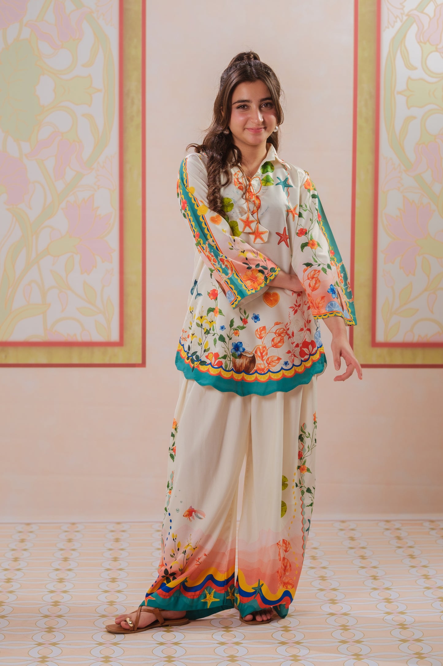 Coral Reverie - 2pcs - Poly Cambric - 2pcs-ready-to-wear, Fusion - Sprinkles Pakistan