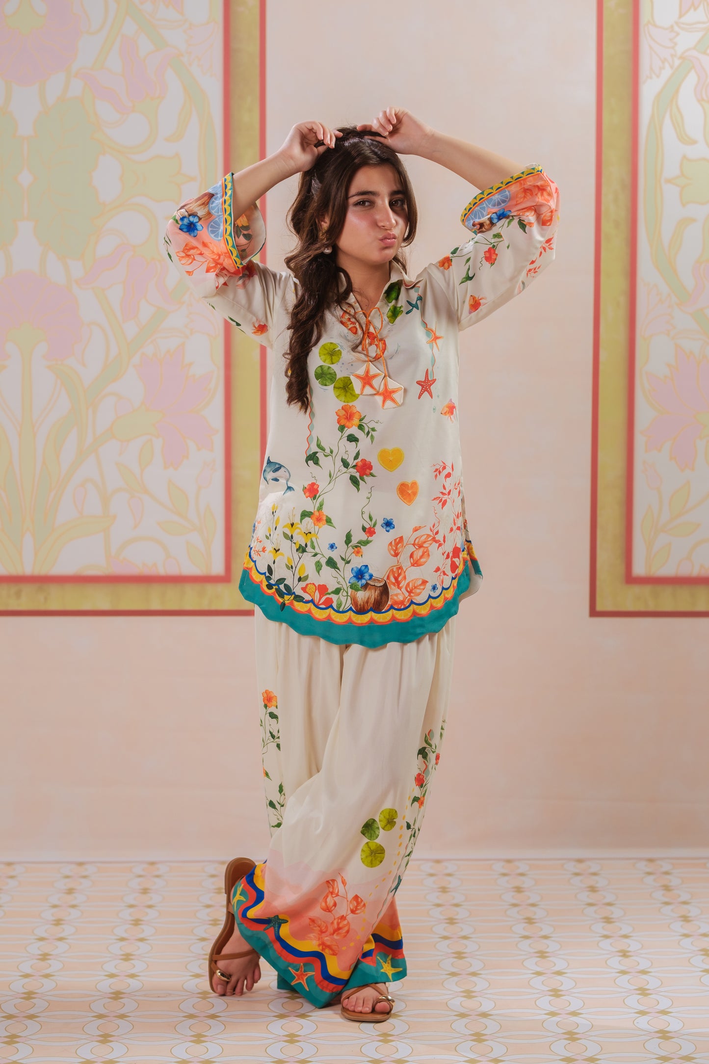 Coral Reverie - 2pcs - Poly Cambric - 2pcs-ready-to-wear, Fusion - Sprinkles Pakistan