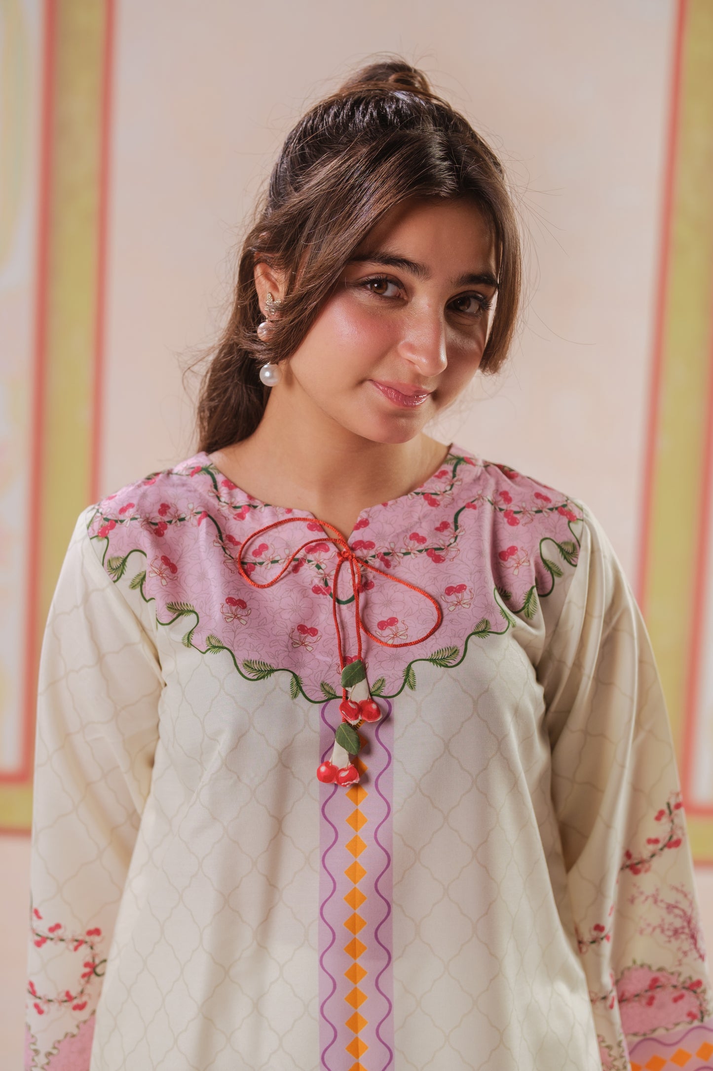 Tangerine Sketch - 2pcs - Poly Cambric - 2pcs-ready-to-wear, Fusion - Sprinkles Pakistan