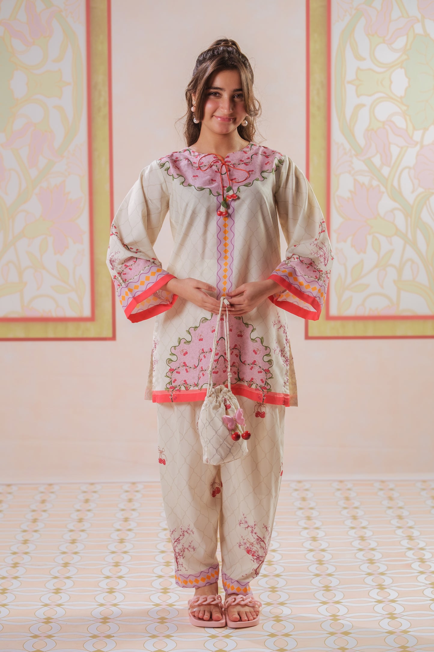 Tangerine Sketch - 2pcs - Poly Cambric - 2pcs-ready-to-wear, Fusion - Sprinkles Pakistan