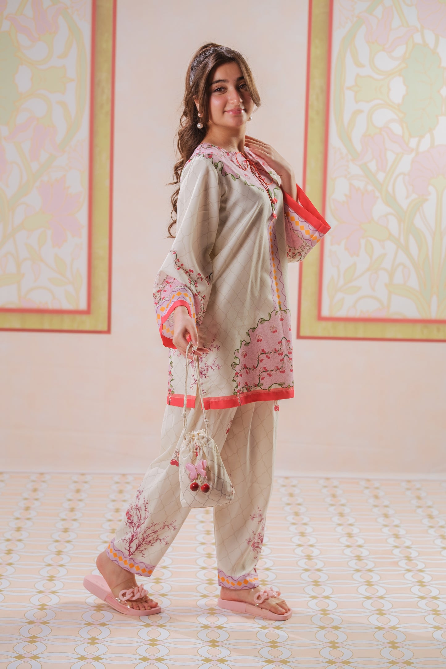 Tangerine Sketch - 2pcs - Poly Cambric - 2pcs-ready-to-wear, Fusion - Sprinkles Pakistan
