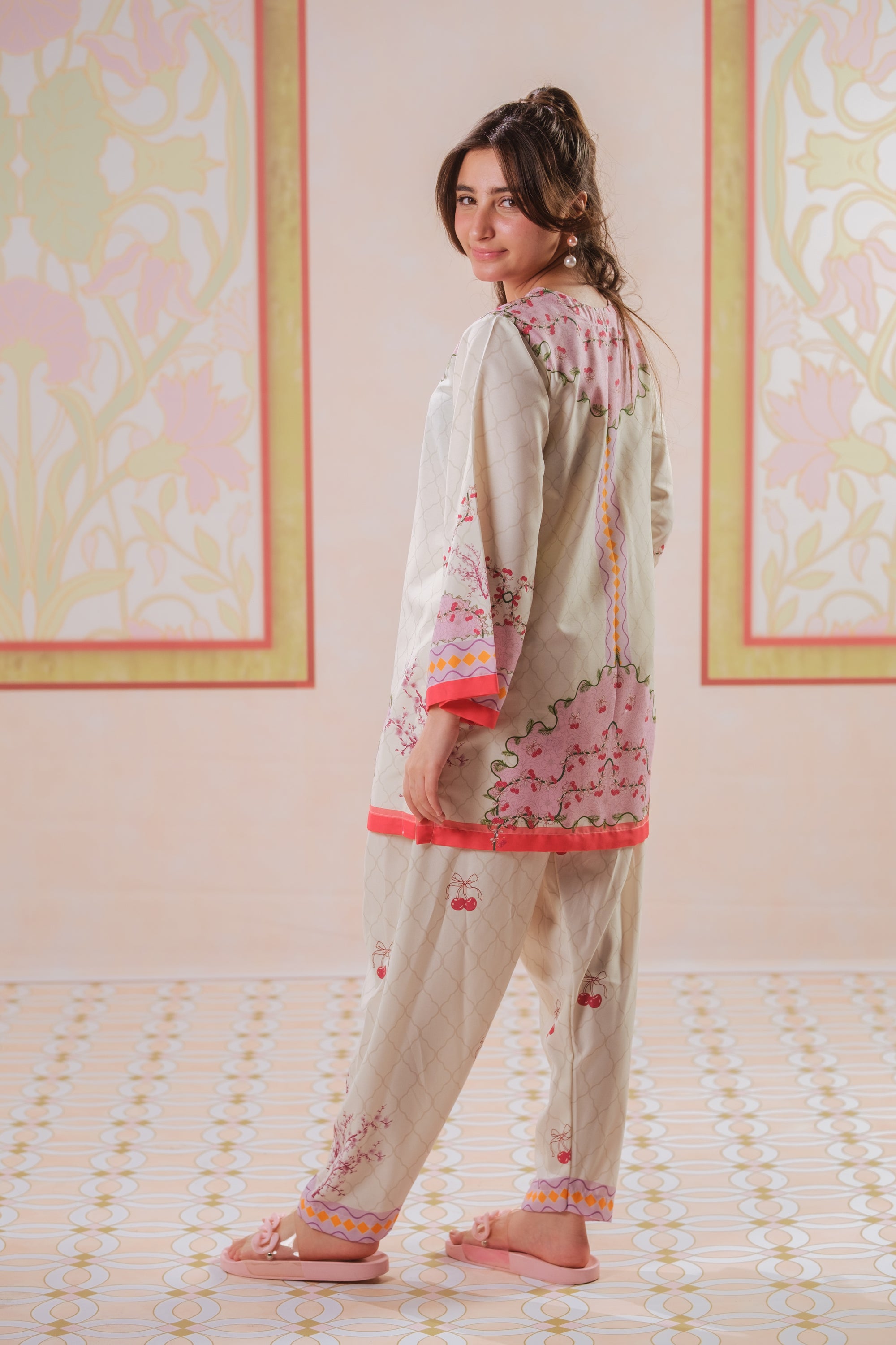 Tangerine Sketch - 2pcs - Poly Cambric - 2pcs-ready-to-wear, Fusion - Sprinkles Pakistan