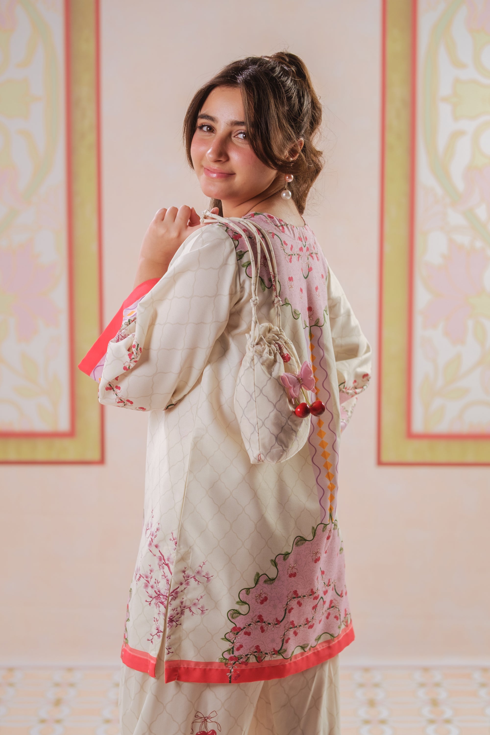 Tangerine Sketch - 2pcs - Poly Cambric - 2pcs-ready-to-wear, Fusion - Sprinkles Pakistan