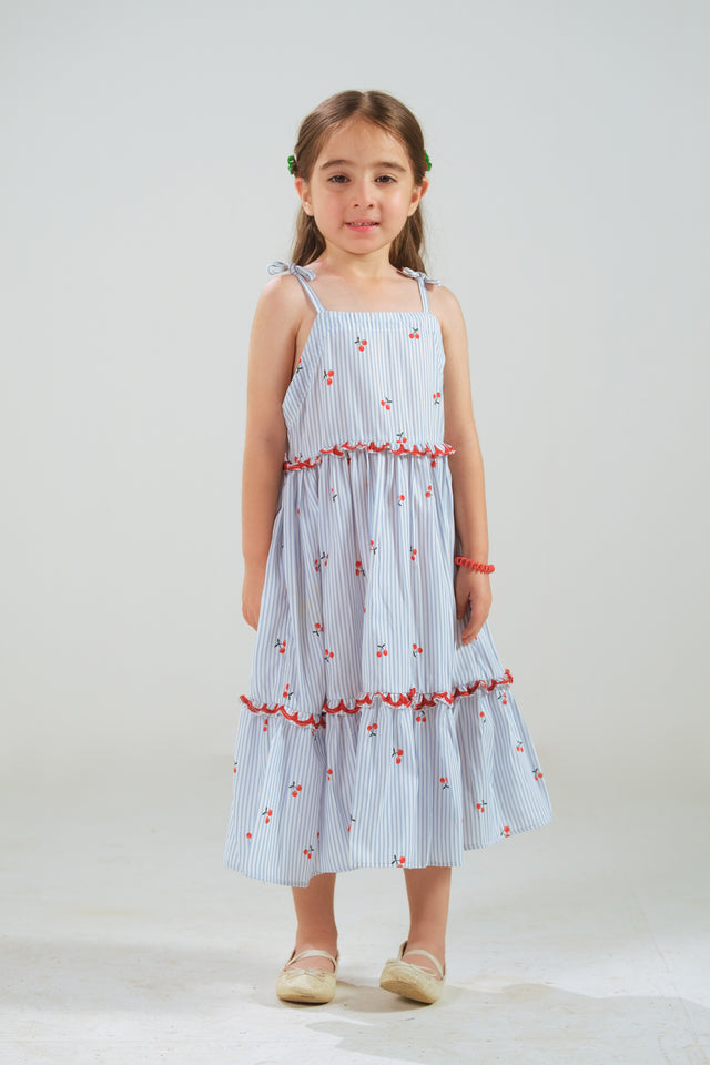 Berry Stripe Dress - 2pcs - Poly Cambric - Sprinkles Pakistan