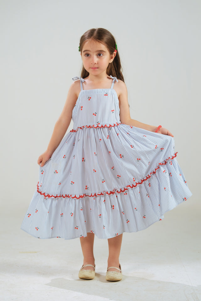 Berry Stripe Dress - 2pcs - Poly Cambric - Sprinkles Pakistan