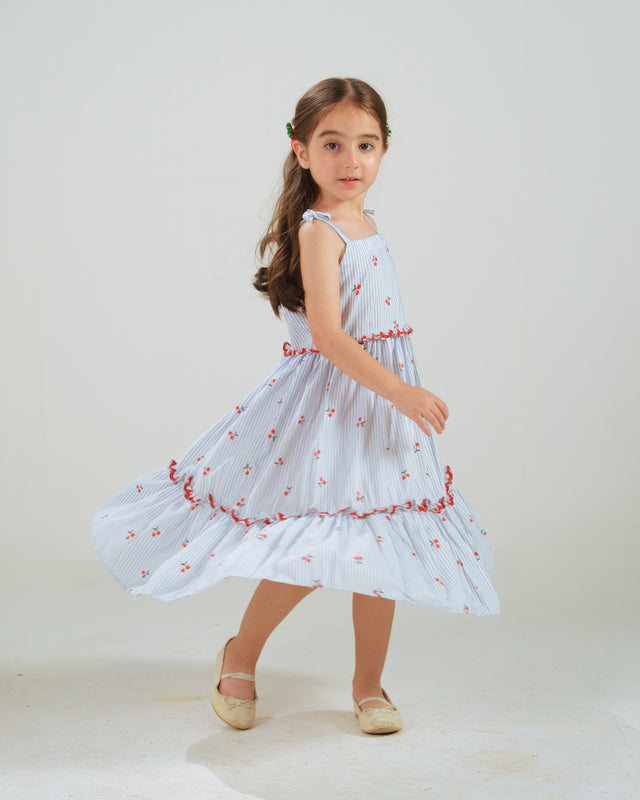 Berry Stripe Dress - 2pcs - Poly Cambric - Sprinkles Pakistan