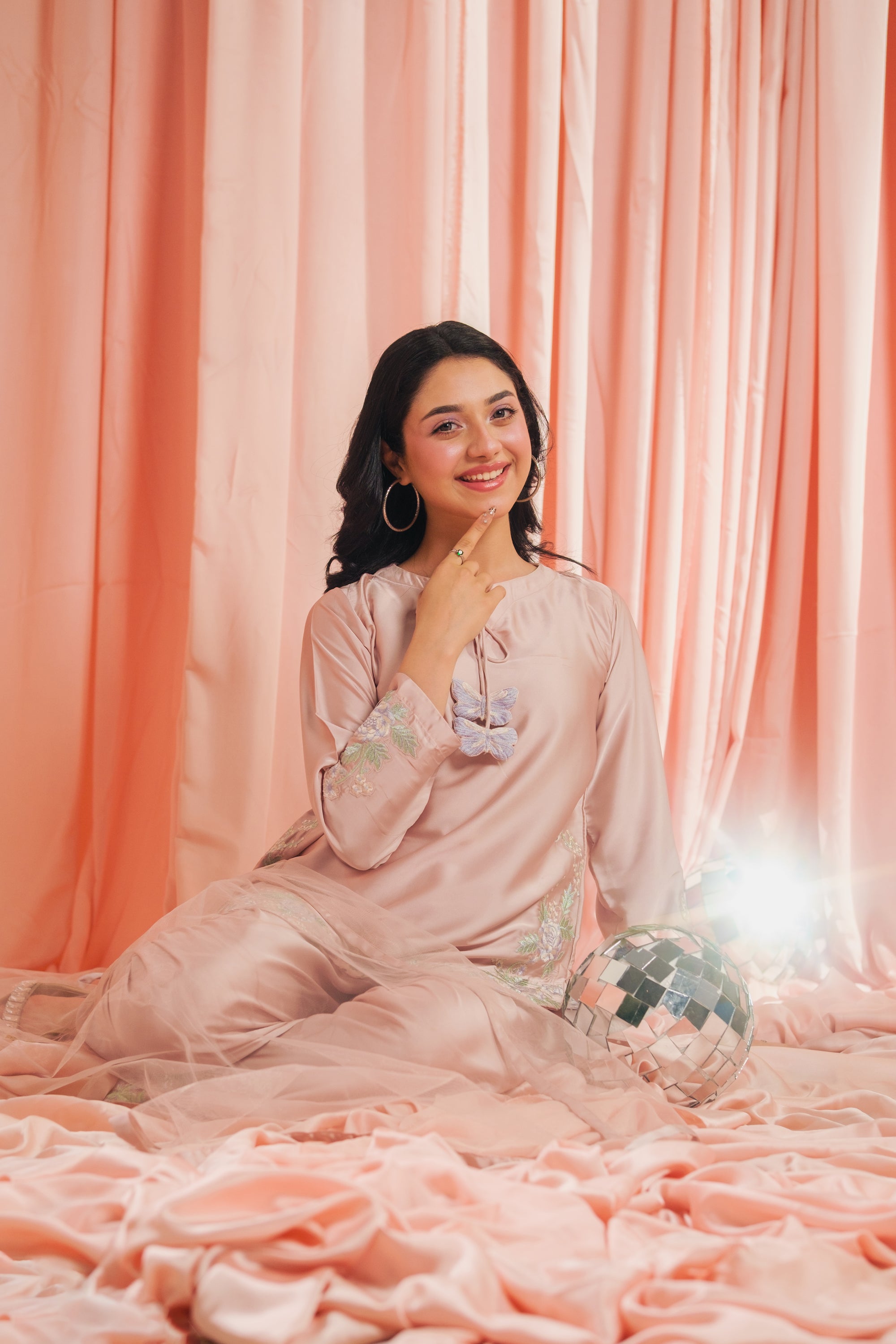 Peach Blossom - 3pcs - Co-ord Set - Korean Silk - Festive - Sprinkles Pakistan