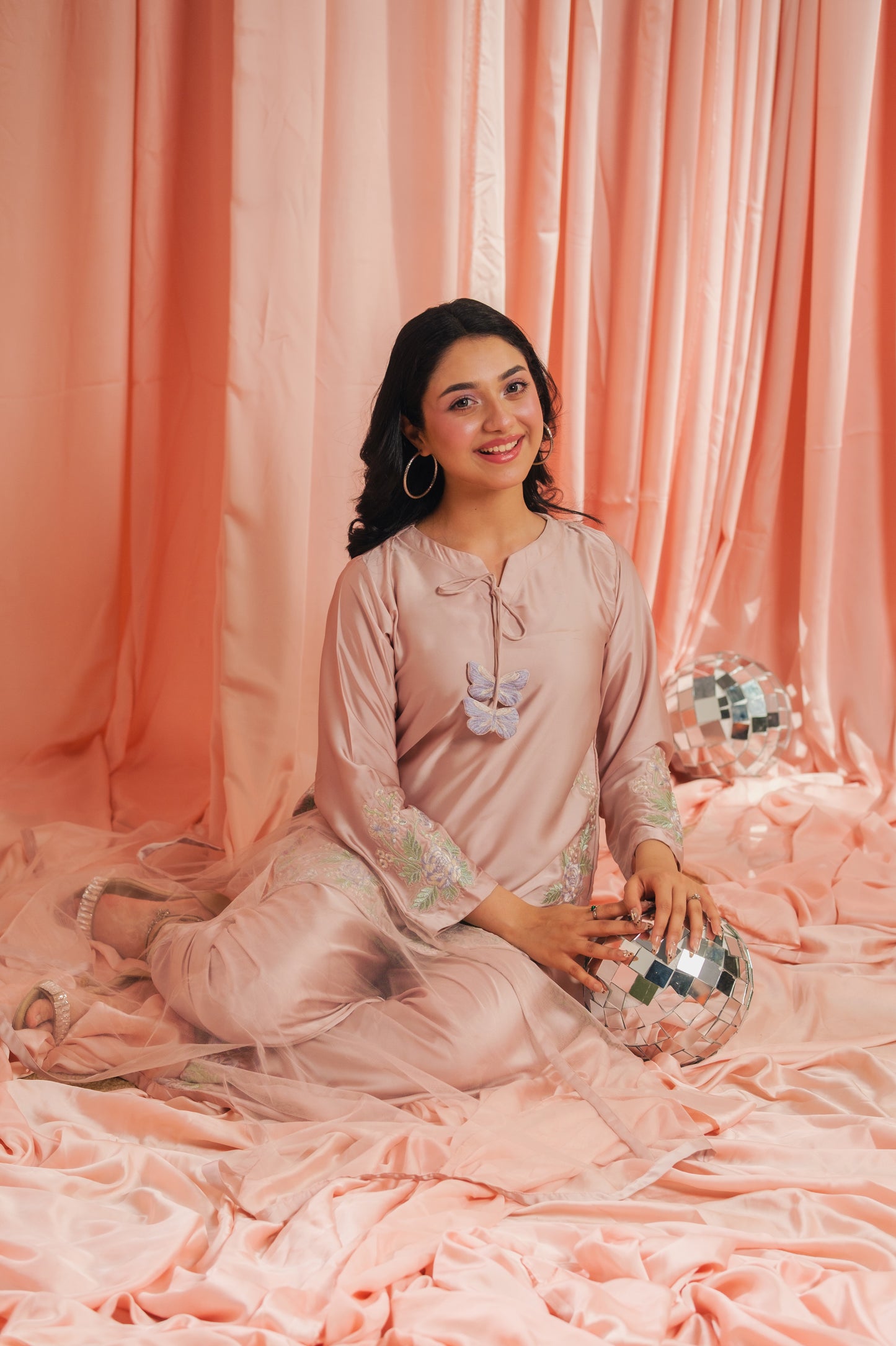 Peach Blossom - 3pcs - Co-ord Set - Korean Silk - Festive - Sprinkles Pakistan