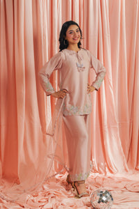 Peach Blossom - 3pcs - Co-ord Set - Korean Silk - Festive - Sprinkles Pakistan