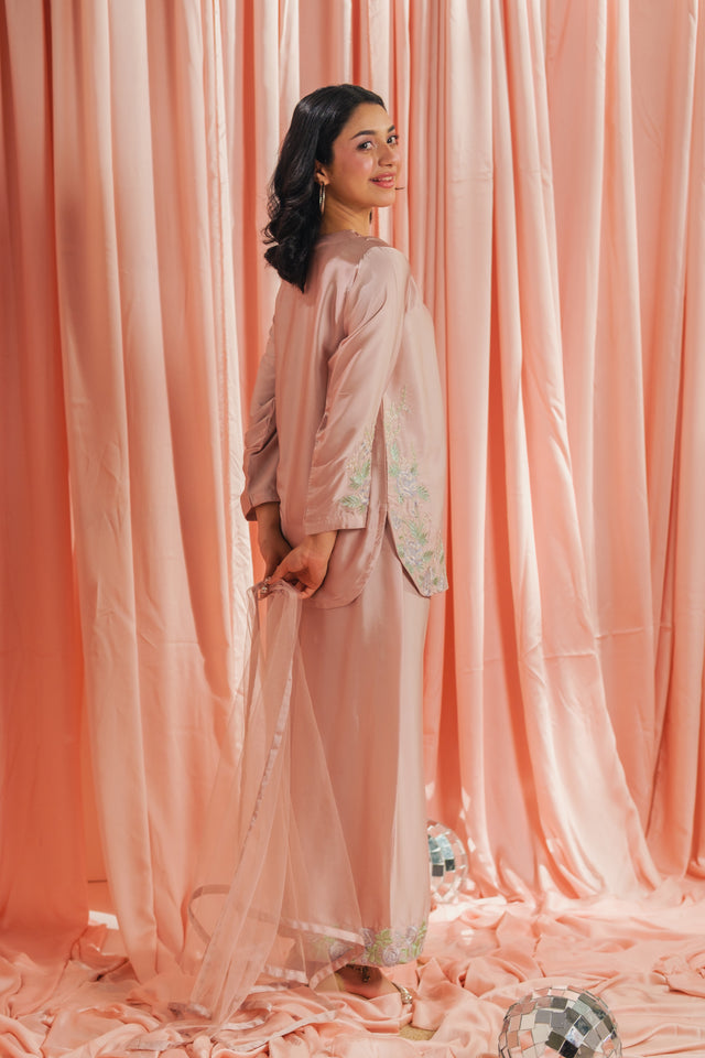 Peach Blossom - 3pcs - Co-ord Set - Korean Silk - Festive - Sprinkles Pakistan