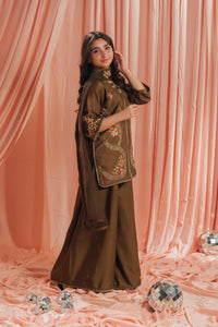 Earthy Glow - 3pcs - Sharara - Korean Silk - Festive - Sprinkles Pakistan