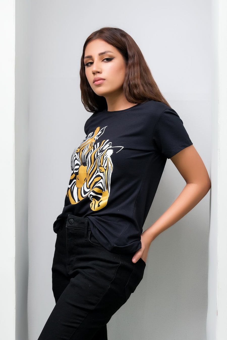 Glitter Zebra Print Tee - Cotton - Tee_clearance,grand-sale, t-shirts, kids-clearance - Sprinkles Pakistan