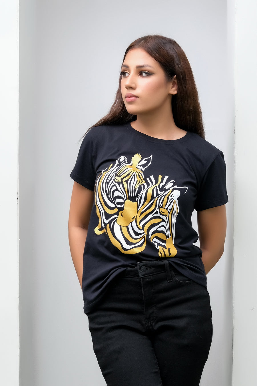 Glitter Zebra Print Tee - Cotton - Tee_clearance,grand-sale, t-shirts, kids-clearance - Sprinkles Pakistan