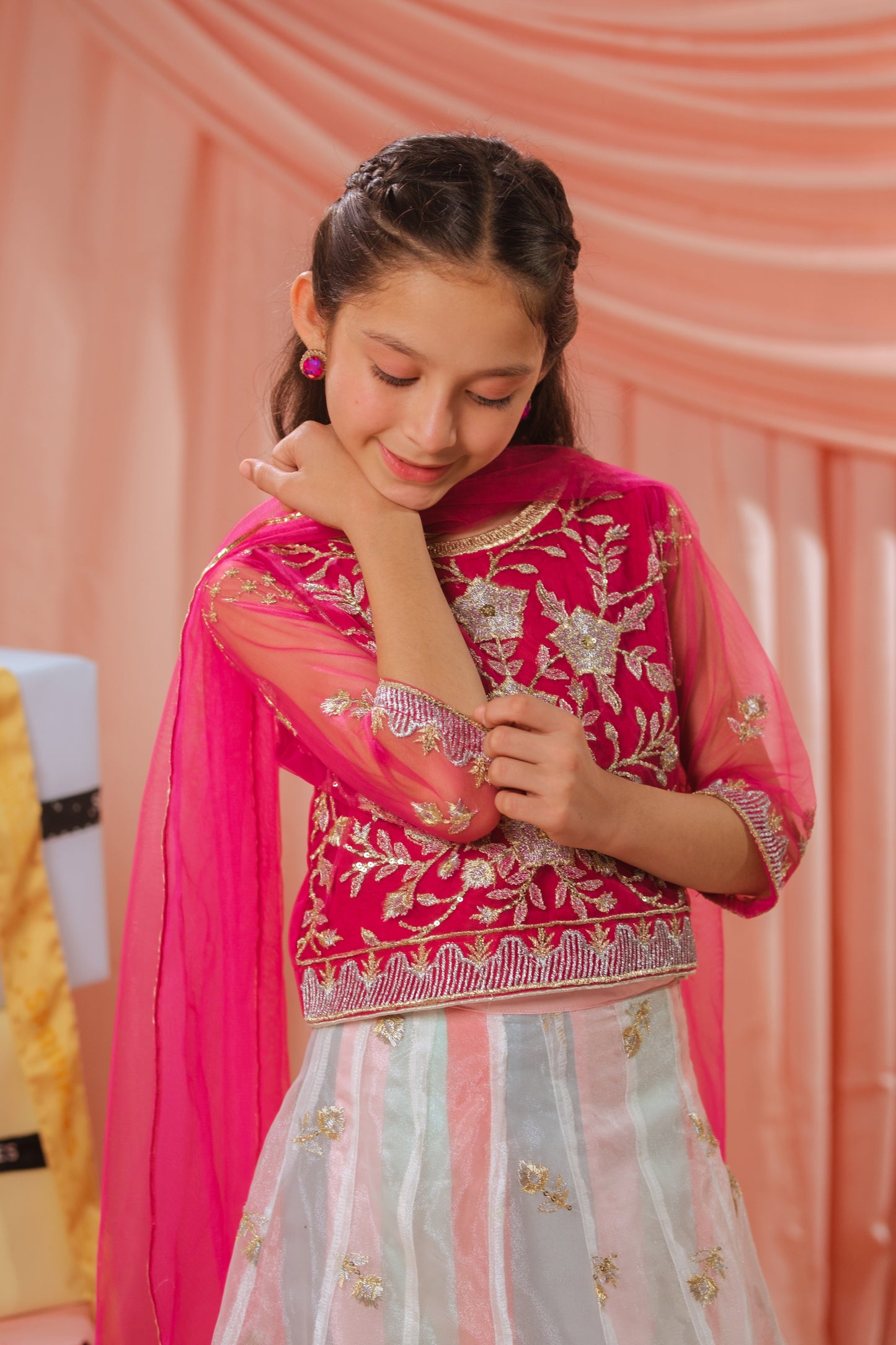 Pink Stardust Lehenga - 3pcs - Sequence Embroidered Net - Festive - Sprinkles Pakistan