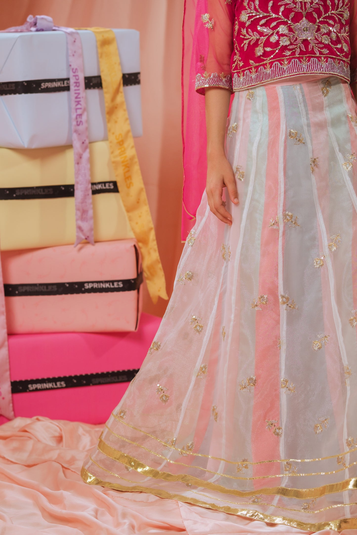 Pink Stardust Lehenga - 3pcs - Sequence Embroidered Net - Festive - Sprinkles Pakistan
