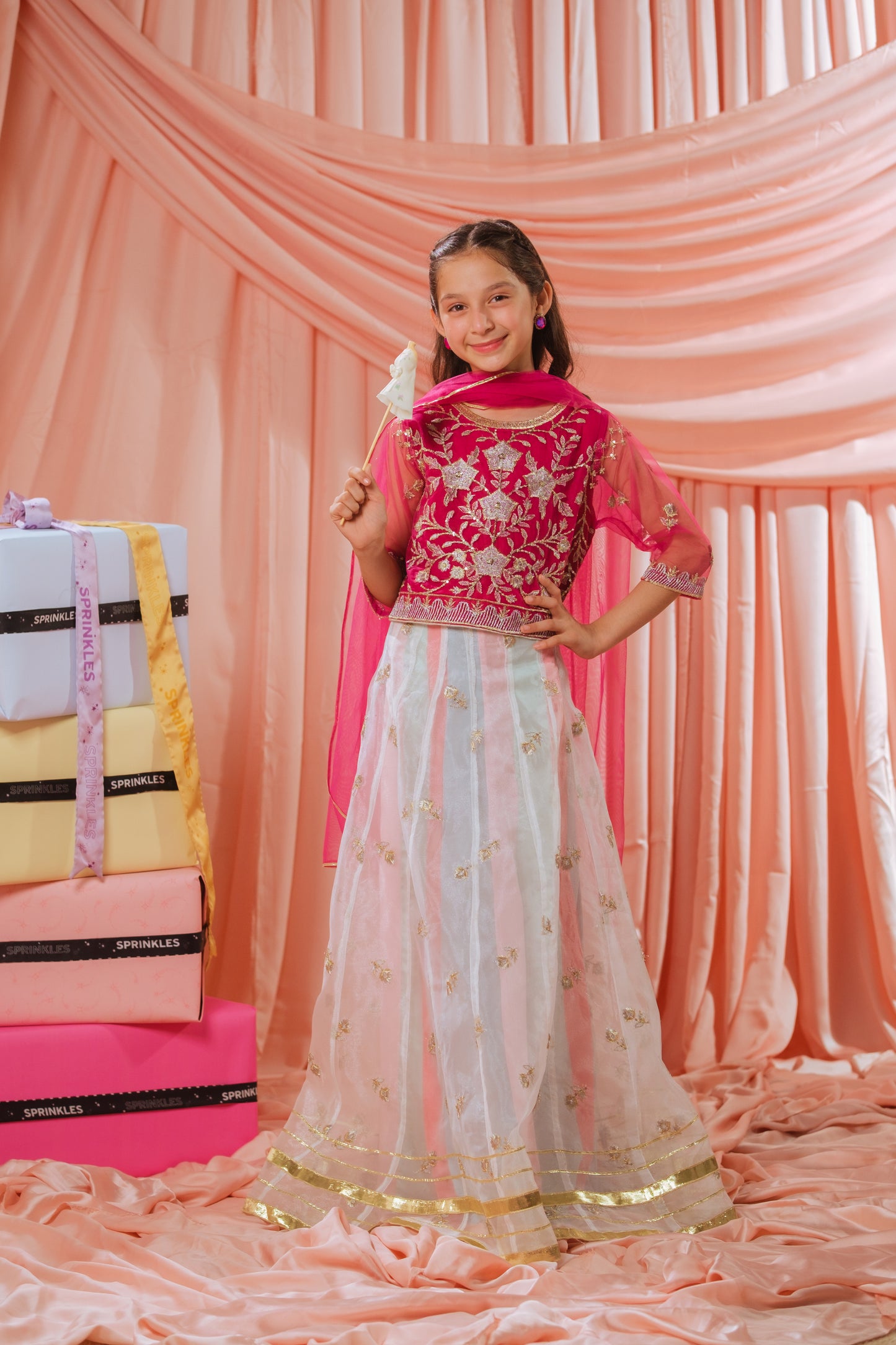 Pink Stardust Lehenga - 3pcs - Sequence Embroidered Net - Festive - Sprinkles Pakistan